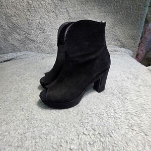 Cordani Peep Toe Platform Booties Black Suede Leather Lined Ankle Boots 37 6-6.5